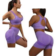 Gym Top With Padded Fitness Swimmer Good Support Open Back TOP436 - Lila Púrpura - Ver 6