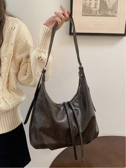 2025 New Korean Fashion Campus Style Vintage Distressed Underarm Bag For Women, Oversized Tote Bag For Shopping, Party, Travel, Gift - Autumn/Winter, Street & Japanese Bag For Women