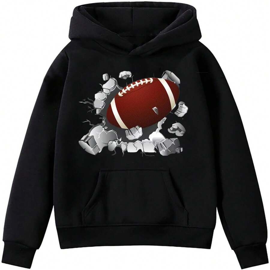 Girls' Hoodies Sweatshirts Autumn Fashion Football Print Athletic Hoodies Novelty Sweatshirt Tops With Pockets - Black - View 1