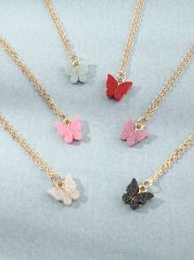 6pcs/Set Girls' Plastic Butterfly Necklace Set, Suitable For Daily Decoration - Multicolor - View 4