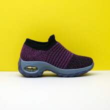 Dames Rode Regenboog Gestreepte Luchtkussen Veterschoen Schokabsorberende Casual Sport Gebreide Sokken Schoenen, Dansschoenen