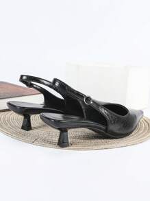 Damen schwarze High Heels, 4 cm Keilabsatz, Peep Zehen, Schlüpfen, Abendkleid Partyschuhe, dünner Absatz