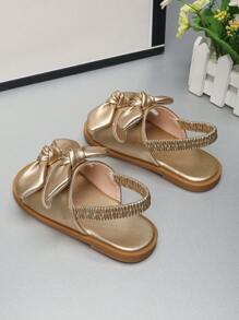 Girls Bow Decoration Design Versatile Fashion Classic Cute Elastic Band Baby Sandals Princess Toddler Shoes Children's Round Toe Soft Sole Shoes Suitable For Spring, Summer, Autumn And Winter - Gold - View 5