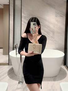 1pc Glittering Box Clutch, Luxury Metallic Glitter Leather Evening Bag, Fashion Rhinestone Decor Women's Handbag, Suitable For Formal Party, Wedding, Date, Gathering Events, Comes With Chain, Prom Bag For Party - Gold - View 10