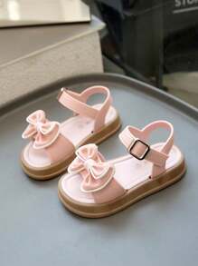 女童公主夏季凉鞋，儿童夏季沙滩鞋，露趾鞋，时尚蝴蝶结休闲平底凉鞋，粉色