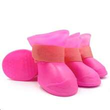 4Pcs Pet WaterProof Rainshoe Anti-Slip Rubber Boot For Small Medium Large Dogs Cats Outdoor Shoe Dog Ankle Boots Pet Accessories - Pink - View 1