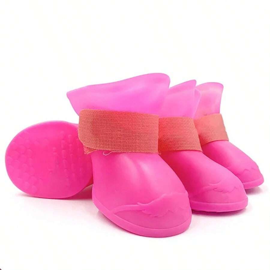 4Pcs Pet WaterProof Rainshoe Anti-Slip Rubber Boot For Small Medium Large Dogs Cats Outdoor Shoe Dog Ankle Boots Pet Accessories - Pink - View 1
