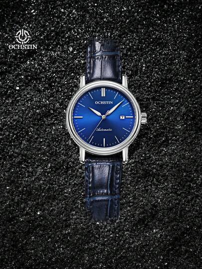 OCHSTIN 2025 Men's Automatic Mechanical Wristwatch, Business Casual, Genuine Leather Strap, Waterproof, Classic Automatic Date Display, Men's Watch