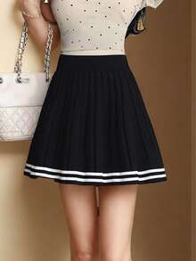 Spring Summer Short Women Fashion Mini Knit Skirt - Black - View 3