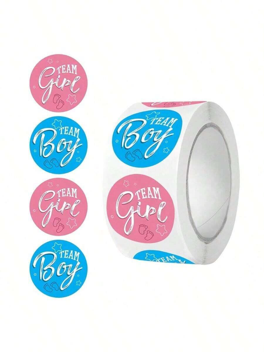 500 张哑光性别揭示贴纸，纸质团队标签，用于婴儿派对装饰，粉色和蓝色婴儿在玻璃贴纸