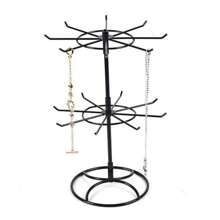 Rotating Jewelry Display Stand 2 Tier Round Metal Necklace Organizer For Hanging Earrings Rings Bracelets Watches Accessories - BK - Xem 4