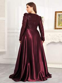 hezixi This Stretchy Sequin V-Neck Dress Features A Fitted Silhouette And Mermaid Hem Design, Available In A Full Size Range. The Simple Yet Elegant Style Exudes A Luxurious Aesthetic. Suitable For Various Occasions Such As Parties, Graduations, Weddings, Events, Galas, And Balls. Can Be Worn As A Formal Evening Gown, Party Dress, Wedding Guest Dress, Or Ball Gown. - Burgundy - View 3