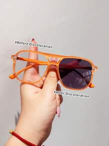 1 Pair Of Children's Aviator Frame Double-Beam Retro Color-Changing Fashion Glasses, Simple And Style, Rich Colors To Choose From, Suitable For Boys And Girls Party Festival Travel Vacation Decoration, Daily Accessories Photography Props. - Multicolor - View 11