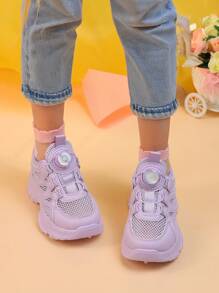 New Spring/Summer Kids Sports Shoes, Thick Sole Rotating Button Children Casual Sneakers, Anti-Slip Breathable Mesh Trainers For Boys & Girls, Student School Leisure Shoes White Sneakers