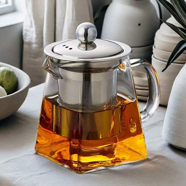 1 bule de vidro com fundo quadrado e alto teor de borosilicato, para fazer chá
