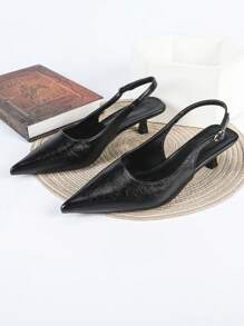 Damen schwarze High Heels, 4 cm Keilabsatz, Peep Zehen, Schlüpfen, Abendkleid Partyschuhe, dünner Absatz