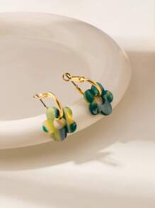 1 Pair Minimalist Luxury Green Acrylic Hollow Out Earrings, Suitable For Women, Everyday Wear, Gift For Friends