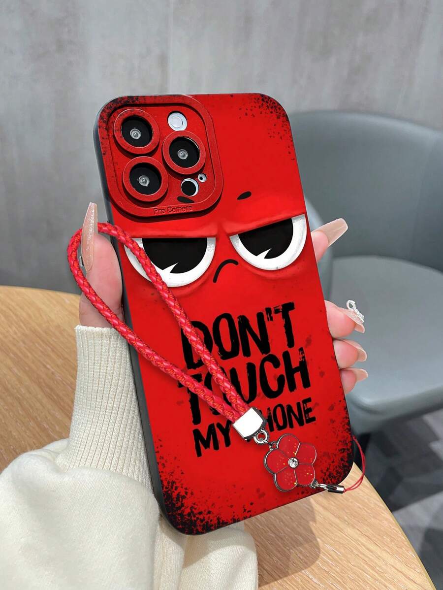 1pc TPU Matte Eyeball Black Letter Print Phone Case, Compatible With Apple Compatible With Redmi Compatible With Oppo Phones, Random Camera Hole Design - Multicolor - View 1