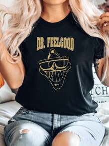 100% Cotton Dr. Feelgood T-Shirt Punk Rock Wave Band | T Shirts Regular Unisex Black UK Graphic Homme Casual Print Round Neck Short Sleeve Streetwear Fashion Designer Clothes Slightly Summer Breathable Stretched Soft For Women Stylish Comfortable Top For Everyday Wear Versatile