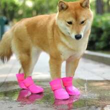 4Pcs Pet WaterProof Rainshoe Anti-Slip Rubber Boot For Small Medium Large Dogs Cats Outdoor Shoe Dog Ankle Boots Pet Accessories - Pink - View 4