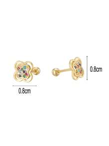 Artepollo 1pc 925 Sterling Silver Hypoallergenic Colorful Flower Stud Earrings, Inlaid With Sparkling Cubic Zirconia, Screw-Back Earring Clasp, Petite & Elegant, Gift For Girls, Friends, Back To School
