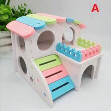 5件套宠物仓鼠玩具,包括木制彩虹桥、跷跷板、秋千、攀爬玩具、DIY仓鼠笼配件、颜色随机、圣诞仓鼠吊床、薄木材质,组装时请小心轻放 - 彩色 - 查看 7