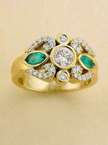 1 件时尚方晶锆石几何铜戒指，适合女性日常佩戴、订婚、婚礼、派对礼物 - 1# - 查看 5