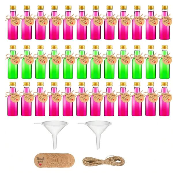 Juego de 52/10/2/120/500 piezas de pequeñas botellas de plástico para vino con tapa y embudo, ligera y no gotea, botella transparente con tapa de rosca, se puede usar para llenar una variedad de líquidos y sólidos finos, adecuada para llevar en la bolsa de viaje y etc.