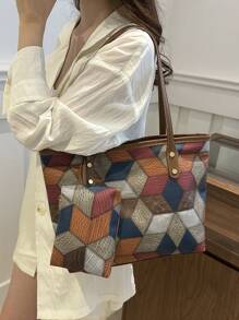 A Classic Patterned Women's Handbag, Large Capacity Shoulder Bag, Fashionable Work Bag, With A Small Coin Purse