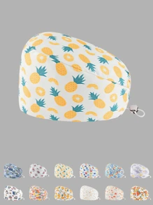 1 pieza Visera de sol de mujer de poliéster con estampado de frutas, flores y animales, ajustable, adecuada para médicos, enfermeras, amas de casa y talla grande, práctica para ser antibacteriana y antipolvo, apta para todo el año