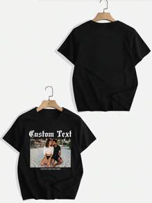 Customizable Text & Photo Personalized Men's T-Shirt, Upload Your Photo/Loved One/Friend/Family/Pet, Black Tee For Spring/Summer, Holiday Gift, Anniversary Gift, Team Building Outfit, Music Festival Outfit, Gift For Him, Men's Round Neck Short Sleeve Casual Tee, Party Outfit, Valentine's Day Gift, Men's Black Short Sleeve, Casual Wear For Him, Short Sleeve For Spring/Summer Ornamental,Dawg Stylish,Fashion,Hipster,Contracted,Easy Costume,Modest Fashion,Minimal Chic,Casual Custom,Unique,Personalized Ideal Gifts For Him Family,Boyfriend,Friends,Children