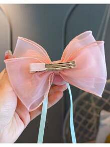 合成纤维玫瑰花大蝴蝶结发夹，甜美美丽，永恒风格顶夹，儿童发饰，头饰，发带 - 彩色 - 查看 4