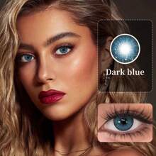 1副彩色隐形眼镜，年抛型流行大直径隐形眼镜，含水量40%，可放大眼睛，眼妆美容万圣节服装角色扮演 - 藍色 - 查看 3