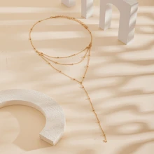 Fashionable Minimalist Y-Shape Necklace, Versatile Elegant Tassel & Pearl Multi-Layer Choker Style Necklace