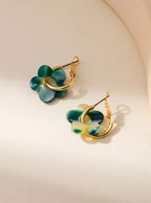 1 Pair Minimalist Luxury Green Acrylic Hollow Out Earrings, Suitable For Women, Everyday Wear, Gift For Friends