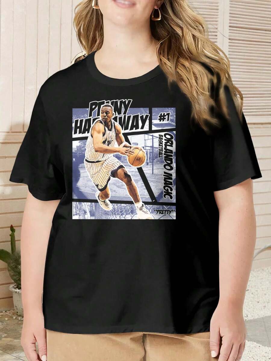 Penny Hardaway Retro Comics Basketball Oversize Women T-Shirt For Ladies (Oversize) - Black - View 1