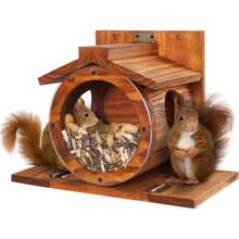 Wood Squirrel Feeder, Squirrel Feeders For Outside Winter, Wooden Chipmunk Feeder For Corn, Peanuts, Durable Box Easy To Fill With The Roof Can Be Opened