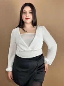 Top de mangas farol con cuello cuadrado - Blanco - Ver 1