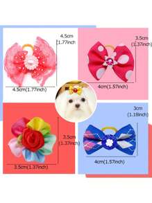 5 件/10 件/20 件宠物猫狗蝴蝶结装饰配件混合颜色和形状，可爱小狗小猫随机图案发带 - 彩色 - 查看 3