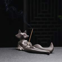 1 pièce Support à encens de renard amusant - Support à bâtons d'encens, brûleur d'encens en céramique mignon, sans bâtons d'encens de santal, pour l'aromathérapie/le yoga/la méditation/la décoration de la maison, du salon, du bureau