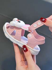 Toddler Girls Closed Toe Sandals 0-4 Years Old, Anti-Kicking Anti-Collision Cute Cartoon Rabbit Design, Infant Baby Preschool Nursery Soft Bottom Non-Slip Summer Casual Shoes - Pink - View 5