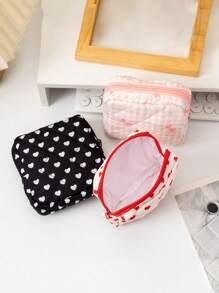 1 包可爱少女绗缝花朵粉色印花蝴蝶结心形花朵迷你化妆品收纳袋卫生袋餐巾袋数码产品收纳袋女孩卫生棉条收纳袋女士化妆包零钱包化妆包卫生棉条收纳袋内衣卫生棉条月经杯可重复使用防水旅行大学宿舍家居浴室返校用品 - 彩色 - 查看 5