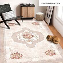 [5mm Thickness Crystal Velvet Flocked Bottom] 1pc Geometric Floral Pattern Carpet - Waterproof, Anti-Slip, Absorbent, Machine Washable, Soft Comfortable Mat, Suitable For Kitchen, Living Room, Bedroom, Hallway, Bathroom, Laundry Room - Easy To Clean, Carpet For Home Decor