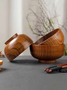 1pc/2pcs Natural Jujube Wood Bowl Set, Household Rice Bowl, Soup Bowl, Vintage Japanese Style Eating Noodle Bowl - Multicolor - View 1