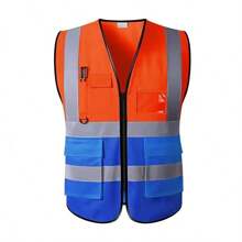 High Visibility Reflective Safety Vest With Pockets And Zipper Front, Neon Yellow, Meets ANSI/ISEA Standards - Orange and Blue Color Matching - View 2