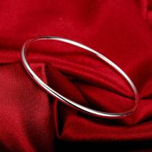 Braccialetti eleganti placcati argento a forma di cerchio rotondo, design semplice e alla moda, grandi bracciali circolari per donne e ragazze, ideali per uso quotidiano, vacanze e regali - Argento - Visualizzare 2