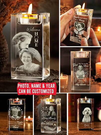 Candelabro de cristal personalizado, inolvidable, apreciado para siempre, nunca olvidado, atesorado eternamente, un regalo para aquellos que han perdido a un ser querido, un memorial para la familia