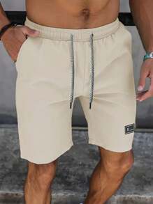 Men's Lightweight Drawstring Sports Shorts, Breathable Quick-Dry, Suitable For Summer Beach And Golf, Slightly Elastic, Solid Color Pockets