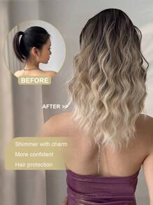 14-Inch Short Natural Wave Ombre Color Ponytail Hair Extensions, Heat-Resistant Synthetic Fiber, Suitable For Women To Wear For Parties And Daily Use - Brown Ombre - View 8
