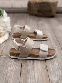 Girls' Lightweight Comfortable Casual Soft Cork Slide Sandals With Hook & Loop Open Toe - Apricot - View 3